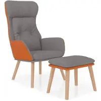 vidaXL Relaxsessel mit Hocker Hellgrau Kunstleder & Stoff