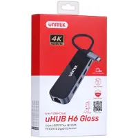 UNITEK uHUB H6, Kabelgebunden, USB 3.2 Gen 1 (3.1 Gen 1) Type-C, 100 W, 10,100,1000 Mbit/s, Schwarz, Grau, Black & Space Grey