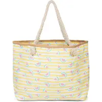 StyleBREAKER XXL Strandtasche mit Melonen Print und Streifen | Damen Shopper mit Kordelhenkeln und Reißverschluss | Badetasche mit Früchte Muster | 59 x 38 x 15 cm