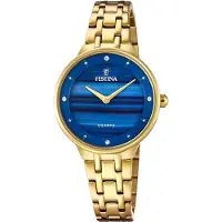 Festina Quarzuhr "Mademoiselle", gold (goldfarben, blau, blau), Armbanduhren, Damen, goldfarben, Quarzuhr, Armbanduhr, Damenuhr, Edelstahlarmband, analog, Zirkonia (synth.)