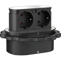 QUELLMALZ Piccolino 311201 Doppel-Einbausteckdose versenkbar Edelstahlfarbig 2 m Kabel