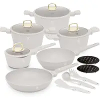 Berlinger Haus Topfset Matt Creme 11-Teilig - Kochtöpfe ø 20, 24, 28 cm, Bratpfannen ø 24, 28 cm & Stielkasserolle ø 16 cm - Geeignet für alle Wärmequellen