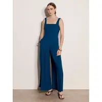 Apricot Jumpsuit "Jumpsuit aus Crêpe", Damen, Gr. M (38), N-Gr, blau, gewebt, Obermaterial: 100% Polyester PES., uni, normal knöchellang, eckiger Ausschnitt, Overalls Jumpsuit, mit weitem Bein