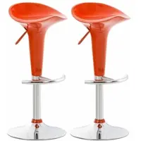 CLP 2er Set Barhocker Saddle Mit Drehbarem Kunsttoffsitz Und Fußablage I Höhenverstellbarer Hocker Mit Metallgestell In Chrom-Optik, Farbe: orange
