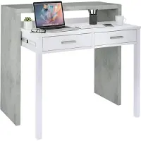 Dmora Konsolentisch Damodi, Schreibtisch mit ausziehbarer Platte, PC-Schreibtisch mit 2 Schubladen, 99x36h88 cm, Zement und Weiß