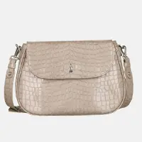 Wojewodzic MELODY Handtasche Beige aus italienischem Leder, klassisch, mit geprägtem Tiermotiv, Lackfinish und silbernen Verzierungen