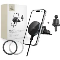 Tech-Protect MM15W-V5 Magnetisches MAGSAFE CD- und Lüftungsschlitz-Autoladegerät, kabellos, 15 W, Schwarz/Schwarz