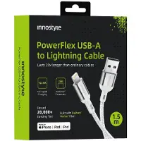 Innostyle Powerflex USB Lightning MFI Schnellladekabel Für iPhone Polyamid 2M Silber