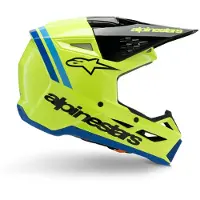 Alpinestars S-M3 Youth Radium Gelb Fluo Schwarz Blau Glossy Motocross Helm Größe M