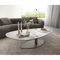 DELIFE Couchtisch Edge Oval 140x75 cm Keramik Minas Melange Vibany Metall Effektfinish Titan