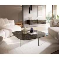 DELIFE Couchtisch Edge Boot 90x90 cm Keramik Emperador Extra Lucidato Dunkelbraun Trive Edelstahl gebürstet