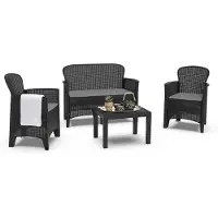 Dmora Outdoor-Lounge-Set Ostuni, Sitzecke in Rattan-Optik mit Kissen, 100 % Italy, Anthrazit