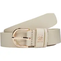 Tommy Hilfiger Ledergürtel "ESSENTIAL EFFORTLESS 2.5 cm breit GOLD", Damen, Gr. 130, weiß (sugarcane), Rindsleder, unifarben, Gürtel Ledergürtel, Logoemblem, weiche Haptik, ovale Einfachdornschließe