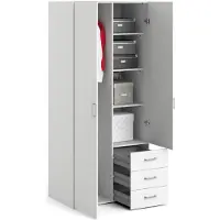 Dmora Kleiderschrank 2 Türen\ mit zwei Flügeltüren und drei Schubladen, Farbe Weiß, Maße 77 x 175 x 49 cm