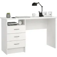 Dmora Schreibtisch Andre 120,1x48,1x72,6h cm Weiß, 3 Schubladen, Tischplatte aus melaminharzbeschichtetem Holz