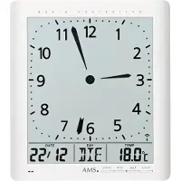 AMS Funk-Wanduhr, Funkwerk mit analoger Zeitanzeige und digitaler Anzeige von Zeit Datum Wochentag Temperatur, 21x24x3cm, 5896
