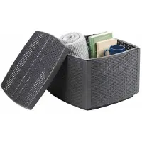 Dmora Gartentischchen Faenza, Mehrzweck-Containertisch, niedriger Tisch mit Rattan-Effekt, 100% Italy, 53x53h40 cm, Anthrazit