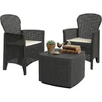 Dmora Outdoor-Lounge-Set Dkon, Gartengarnitur mit 2 Sesseln und 1 Containertisch, Sitzecke in Rattan-Optik, 100 % Italy, Anthrazit