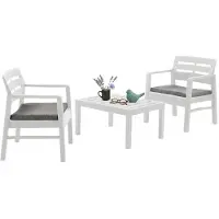 Dmora Outdoor-Lounge-Set Dalfier, Gartengarnitur mit 2 Sesseln und 1 Couchtisch, Innen- und Außensitzgruppe mit Kissen, 100 % Italy, Weiß