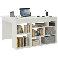 Dmora Schreibtisch Dfavasul, Mehrzweckschreibtisch, Bürotisch für PC, Eckschreibtisch, 129x120h72 cm, Weiß