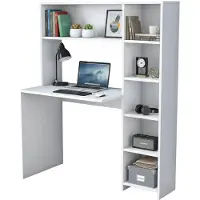 Dmora Schreibtisch Callidora, Mehrzweckschreibtisch, Bürotisch für PC, Eckschreibtisch, 113x40h142 cm, Weiß