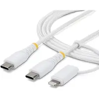 StarTech.com .com 1m 2-in-1 robustes USB-C Ladekabel mit Lightning Adapter, 30W/60W (3A), Apple MFi , geflochtenes USB C Ladekabel für iPhone / iPad / Android, 1 m, USB C, USB C, 0,48 Gbit/s, Weiß