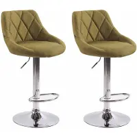 CLP 2er Set Barhocker Lazio Mit Stoffbezug I Höhenverstellbarer Und Drehbarer Hocker Mit Fußstütze In Chrom-Optik, Farbe: grün