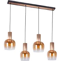 Näve Pendelleuchte - 4er Pendelleuchte "FUNDA" L: 111cm amber, Hängelampe im Vintage Style, ausMetall und Glas in messing, 150 cm hoch, Maße 111 x 23,5 cm, E27-Fassung