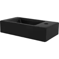 LuxeBath Waschbecken Aufsatzwaschbecken Eckig, 46x26x11 cm, Schwarz, aus Keramik, Hahnloch rechts