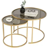 Dmora Xaden - Couchtisch, 60x60x43h cm in Gold-Bronze, 2er-Set