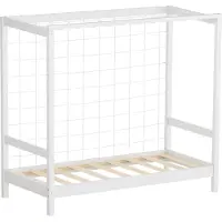 ML-Design Kinderbett Fußballtor, 70x140 cm, Weiß, Einzelbett für Kinder, Holzbett mit Lattenrost & Tornetz, Jugendbett aus Kiefernholz, Handballtor