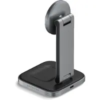 Satechi 2-in-1 klappbarer Qi2 kabelloser Ladeständer – USB-C Steckertyp – Abmessungen: 90mm x 90mm x 155mm – Bis zu 15W Ladegeschwindigkeit