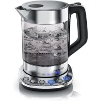Arendo - Rauchglas Glas Wasserkocher mit Temperatureinstellung - Edelstahl - War
