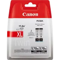 Canon PGI-570BK XL Tinte (Pigment-Schwarz) mit hoher Reichweite (Doppelpack), Hohe (XL-) Ausbeute, Schwarz, Tinte auf Pigmentbasis, 22 ml, 2 Stück(e), 500 Seiten