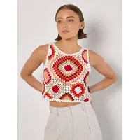 Apricot Crop-Top "Diamond Crochet Crop Weste" Gr. 40, rot, Tops, Damen, L (40), Grobstrick, Obermaterial: 100% Polyacryl PAN., gemustert, Crop-Top, in Cop-Länge