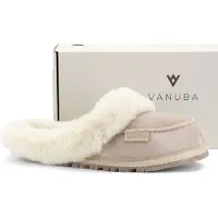 Vanuba Najdi II Lammfell Pantoletten Damen Schuhe - Badelatschen Damen Hausschuhe - Leder Wolle Pantoffeln Damen - Bequeme Schuhe Damen Lammfell-Hausschuhe - 38 EU Leder Beige Weiß