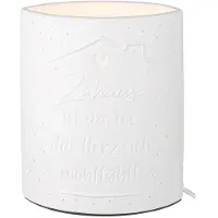 Gilde Tischleuchte, "Zuhause", Spruch, Porzellan, weiß, , L. 10 cm, B. 17 cm, H. 20,5 cm 32703