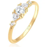 Elli Verlobungsring PREMIUM "Ring Verlobung Zirkonia Dreieck Funkelnd 925 Silber" Gr. 52, gold, Fingerringe, Damen, 52, Silber 925 (Sterlingsilber), Verlobungsring