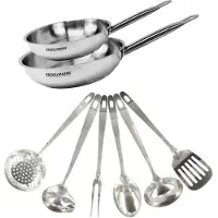 Fackelmann 2er-Set Pfannen aus Edelstahl 18/8, 24 und 28 cm, mit 6 Utensilien, f