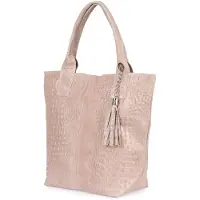 Vera Pelle Italienische Damenleder-Handtasche Shopper A4 Rosa