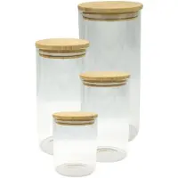 Fackelmann 4er-Set Glasaufbewahrungsbehälter – – Natur – Bambusdeckel