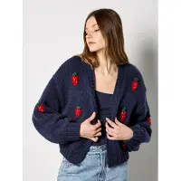 Apricot Cardigan "Grobe Strickjacke" mit Erdbeerstickerei