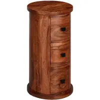 Wohnling Sideboard Sheesham Massivholz 35x65x35cm 3 Schubladen Beistellschrank Kommode Rund Braun