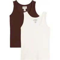 Bonprix Tanktop , Damen, Gr. 48/50 (XL), bunt (wollweiß, terrabraun), Obermaterial: 95% Baumwolle, 5% Elasthan, schmal, Tops Tanktop, ärmelloses Design, schmale Passform, aus Baumwolle und Elasthan