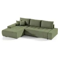 Beautysofa DRACO L Ecksofa mit Schlaffunktion & Bettkasten 267 cm - Schlafsofa, Bettsofa, Couch L-Form, Seitenausführung Links – Dunkelgrün Velo 629