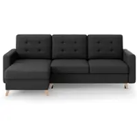 Beautysofa Ecksofa VINCI mit Schlaffunktion und Bettkasten, Schwarz Velo 637, Uniwersalle Ottomane