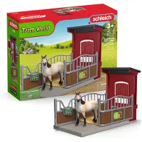 Schleich FARM WORLD Ponybox mit Mustang Stute, Tier, Buildings, Farm animals / farm toys, Horse Stable, Horses, 3 Jahr(e), Mehrfarbig
