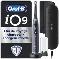 Oral-B iO9 Noir Onyx Elektrische Zahnbürste Akku mit Smart Adapt, 7 Putzmodi & 2 Bürstenköpfen