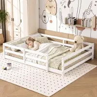 Great han Montessori Bodenbett mit 4-Seiten-Gitter – Vollflächig, kein Lattenrost benötigt, Kiefernholz, einfach aufzubauen (140x200 cm, weiß)