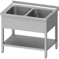 Stalgast Spültisch mit Grundboden 1000x600x850 mm, mit zwei Becken mit Aufkantung, verschweißt